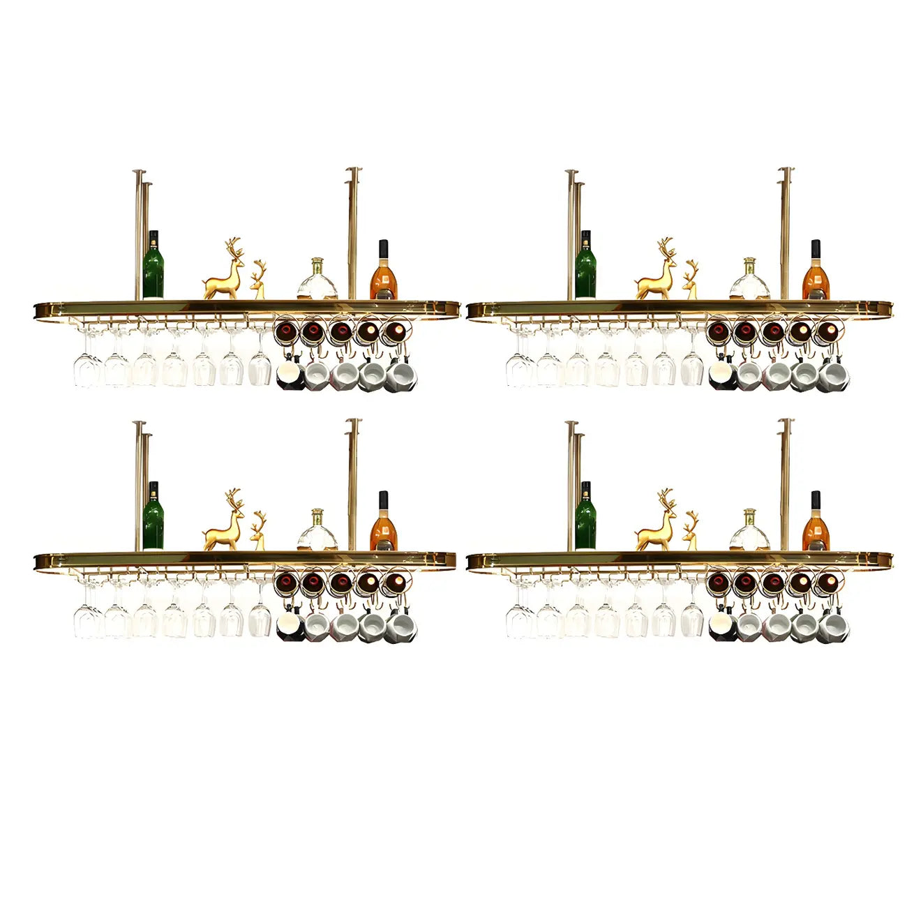 Porte-bouteilles moderne en métal doré avec support à verres