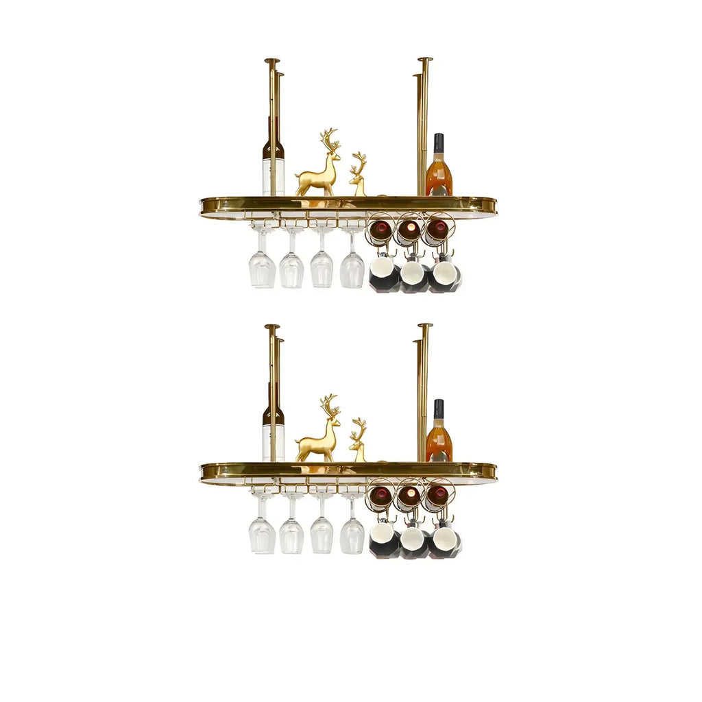 Porte-bouteilles moderne en métal doré avec support à verres