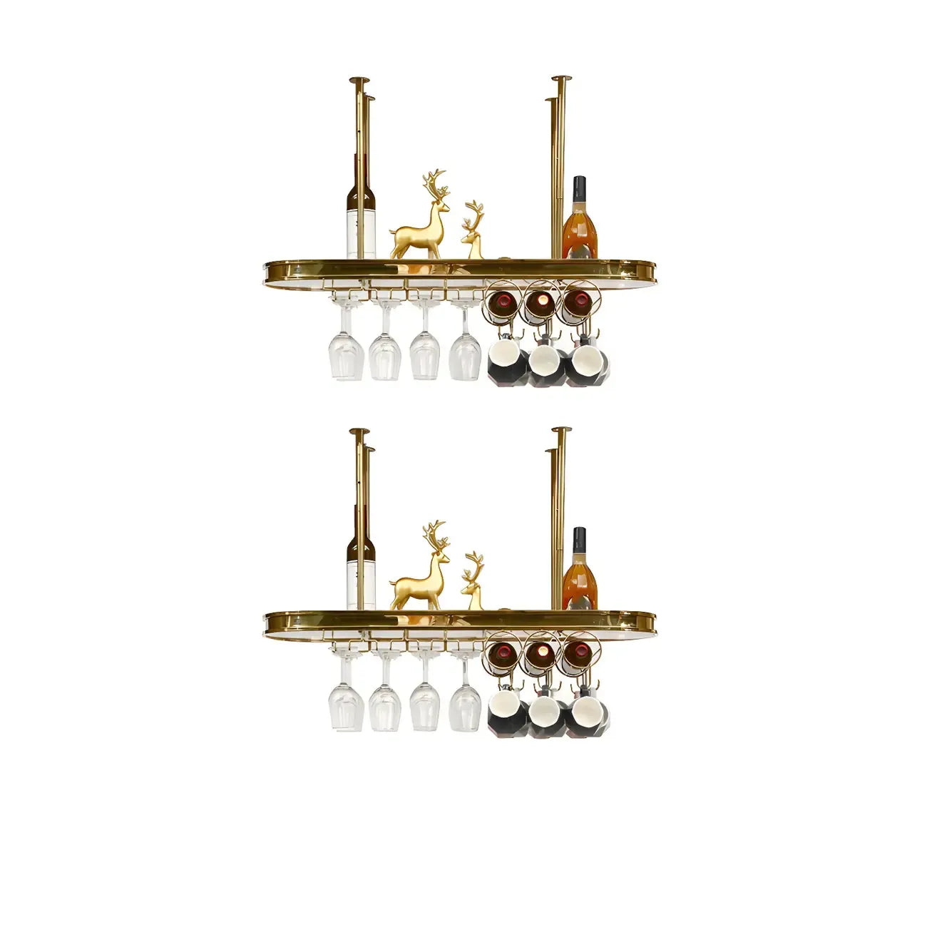 Porte-bouteilles moderne en métal doré avec support à verres