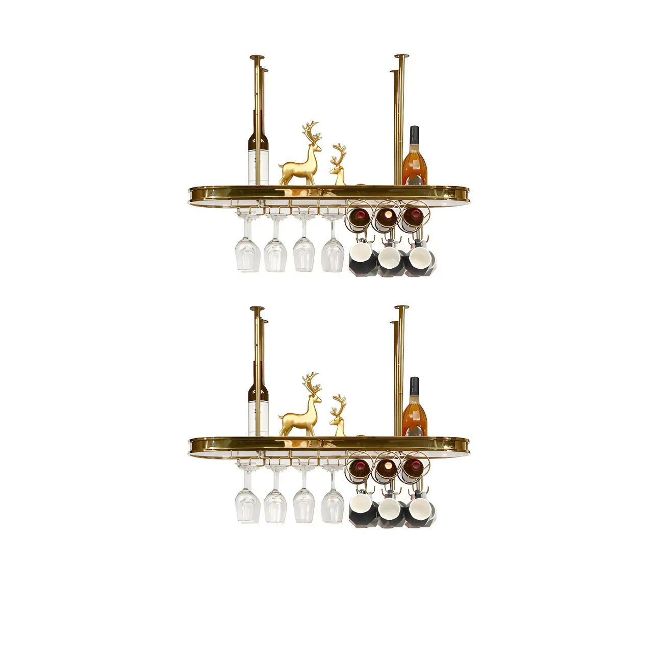 Porte-bouteilles moderne en métal doré avec support à verres