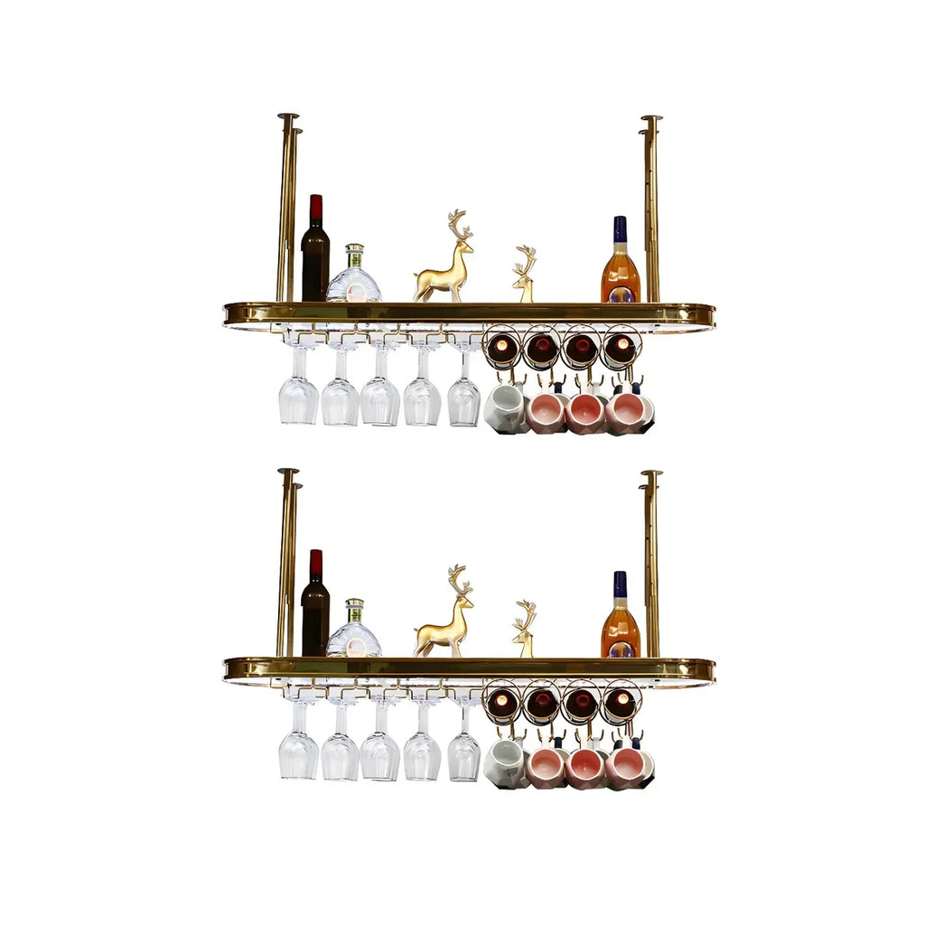 Porte-bouteilles moderne en métal doré avec support à verres