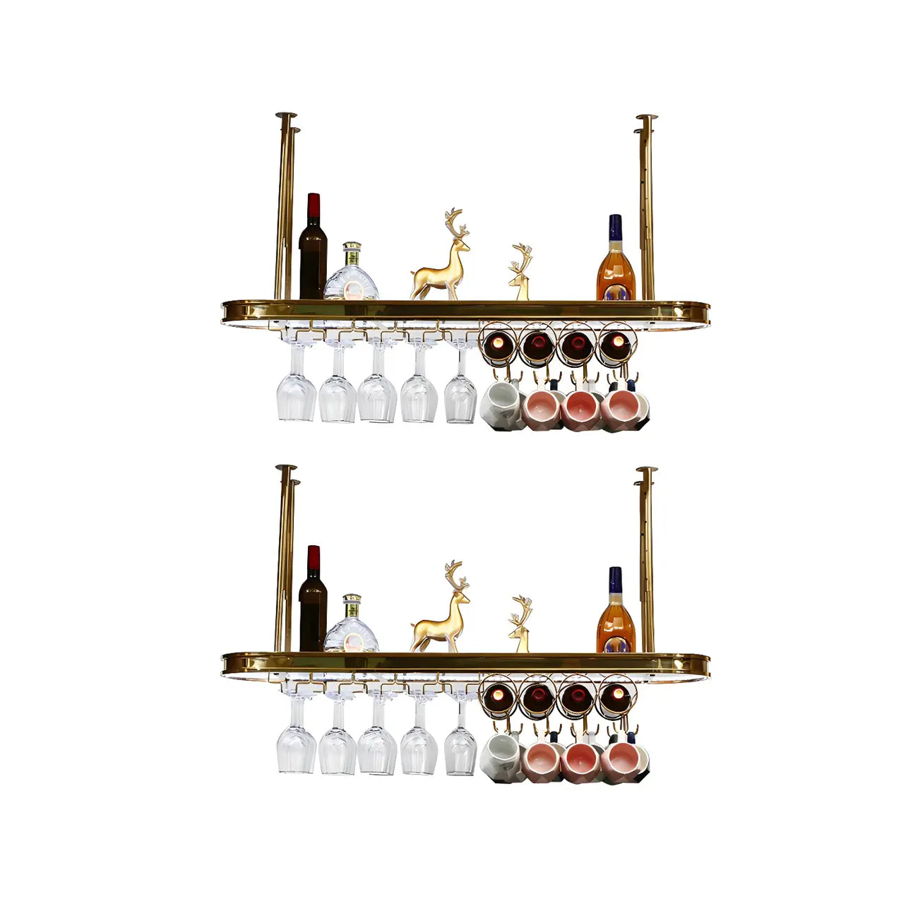 Porte-bouteilles moderne en métal doré avec support à verres