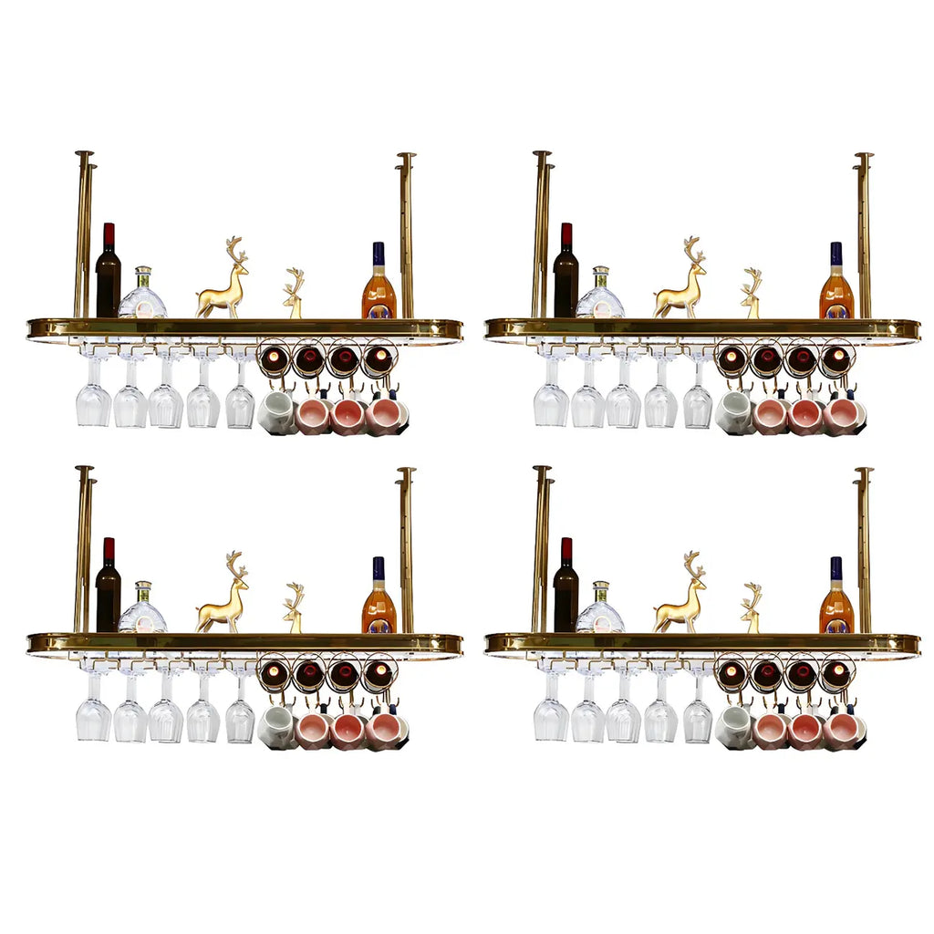 Porte-bouteilles moderne en métal doré avec support à verres