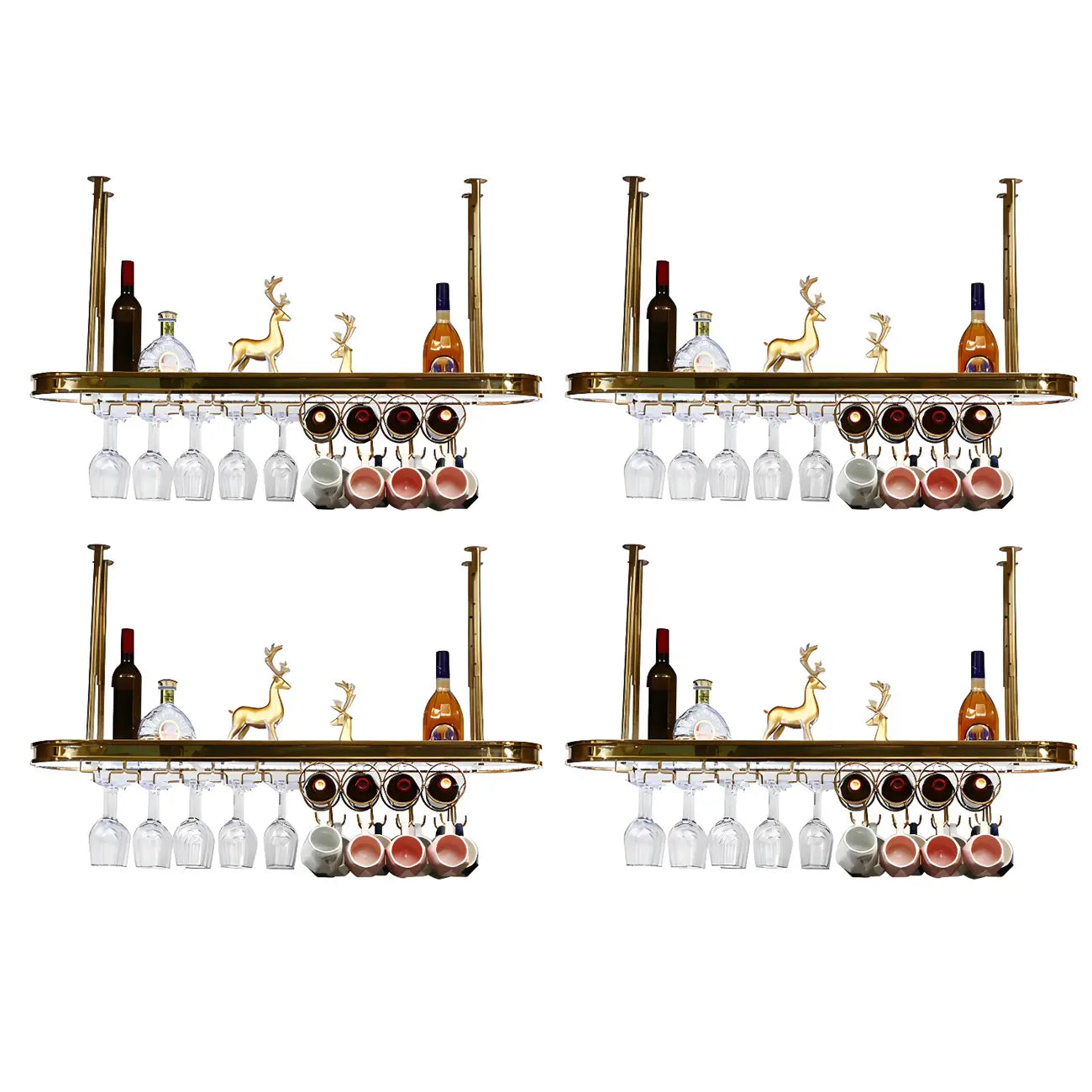 Porte-bouteilles moderne en métal doré avec support à verres