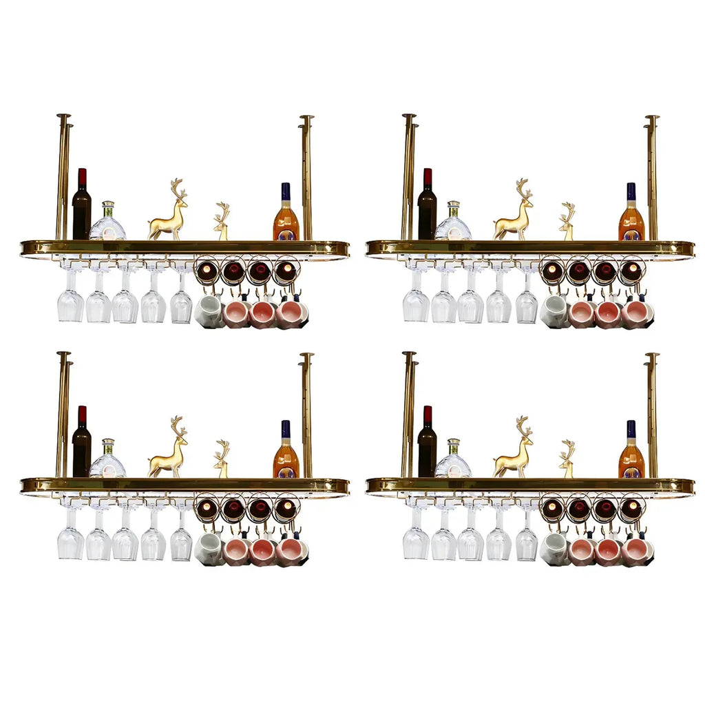 Porte-bouteilles moderne en métal doré avec support à verres