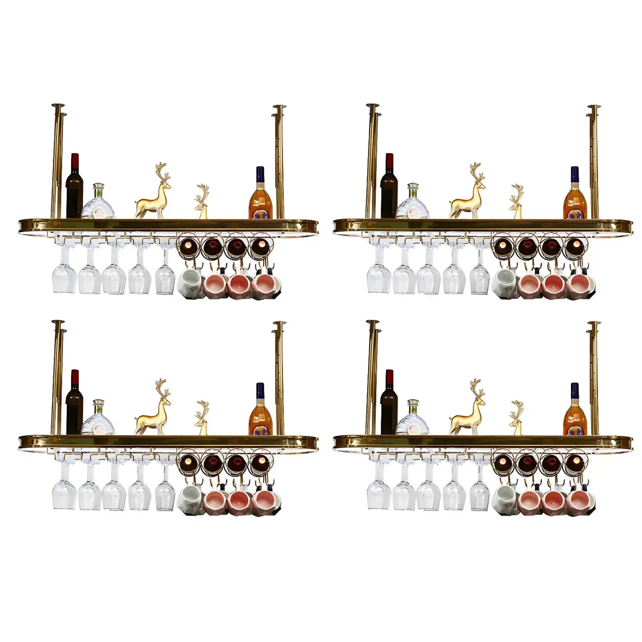 Porte-bouteilles moderne en métal doré avec support à verres