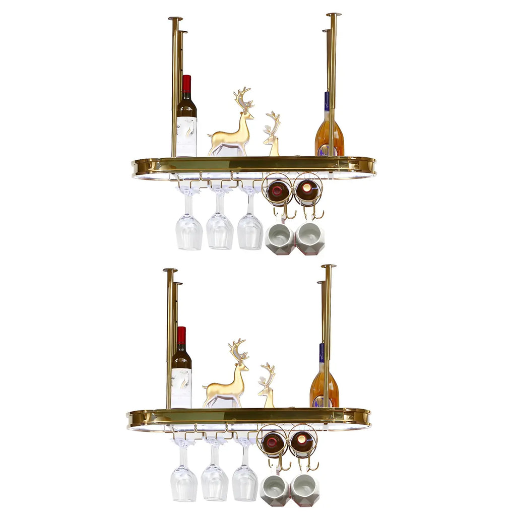 Porte-bouteilles moderne en métal doré avec support à verres