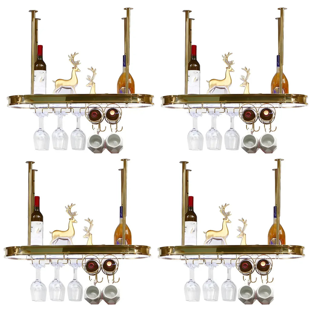 Porte-bouteilles moderne en métal doré avec support à verres