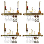 Porte-bouteilles moderne en métal doré avec support à verres
