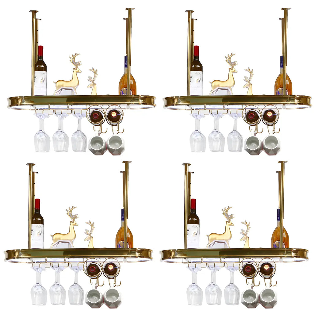 Porte-bouteilles moderne en métal doré avec support à verres