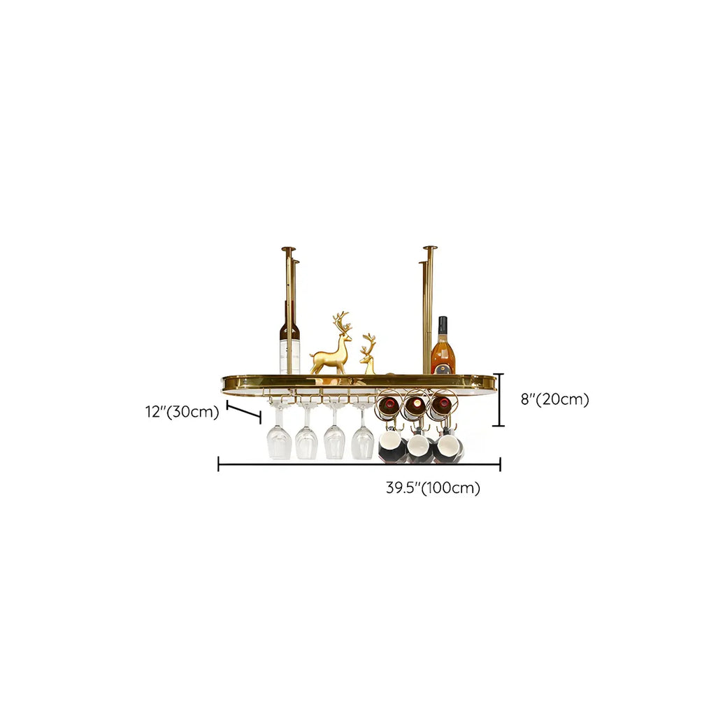 Porte-bouteilles moderne en métal doré avec support à verres