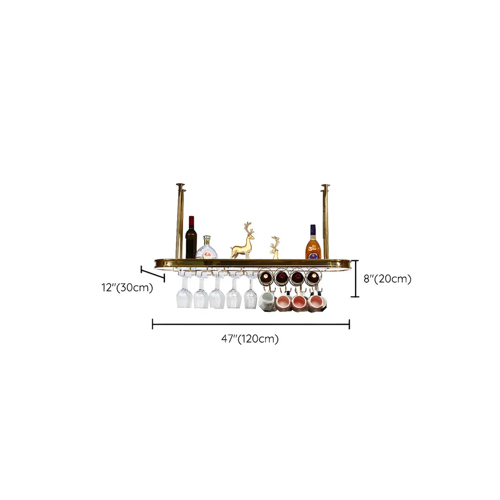 Porte-bouteilles moderne en métal doré avec support à verres