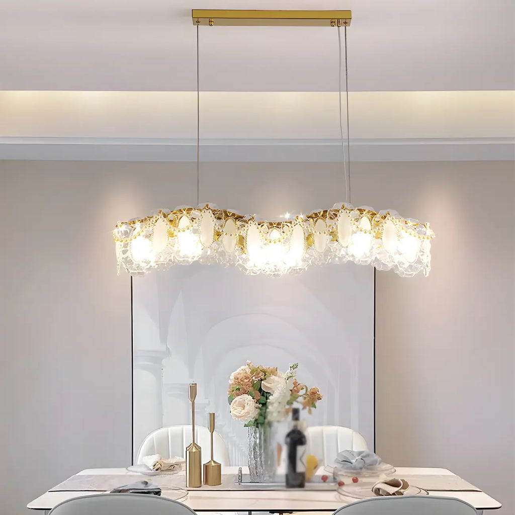 Suspension géométrique en cristal clair pour îlot lumineux
