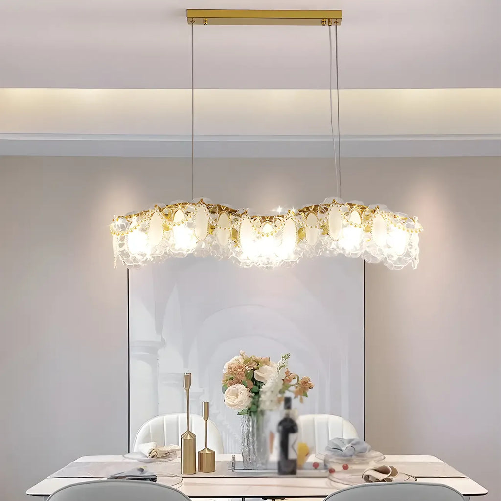 Suspension géométrique en cristal clair pour îlot lumineux