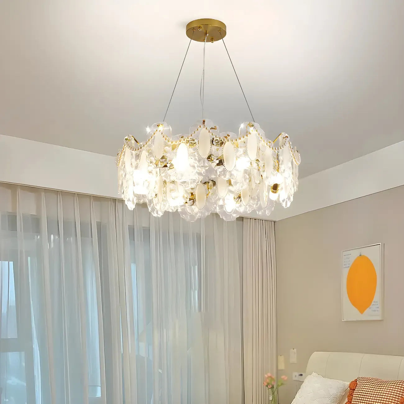 Suspension géométrique en cristal clair pour îlot lumineux