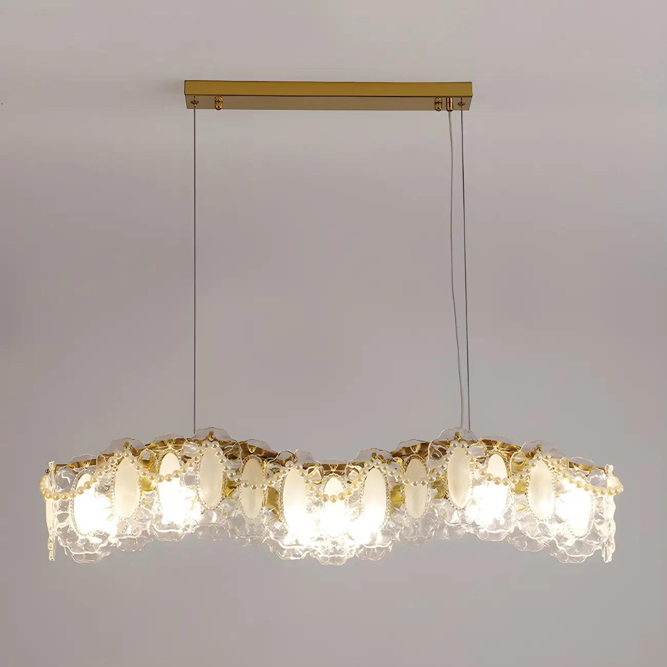 Suspension géométrique en cristal clair pour îlot lumineux