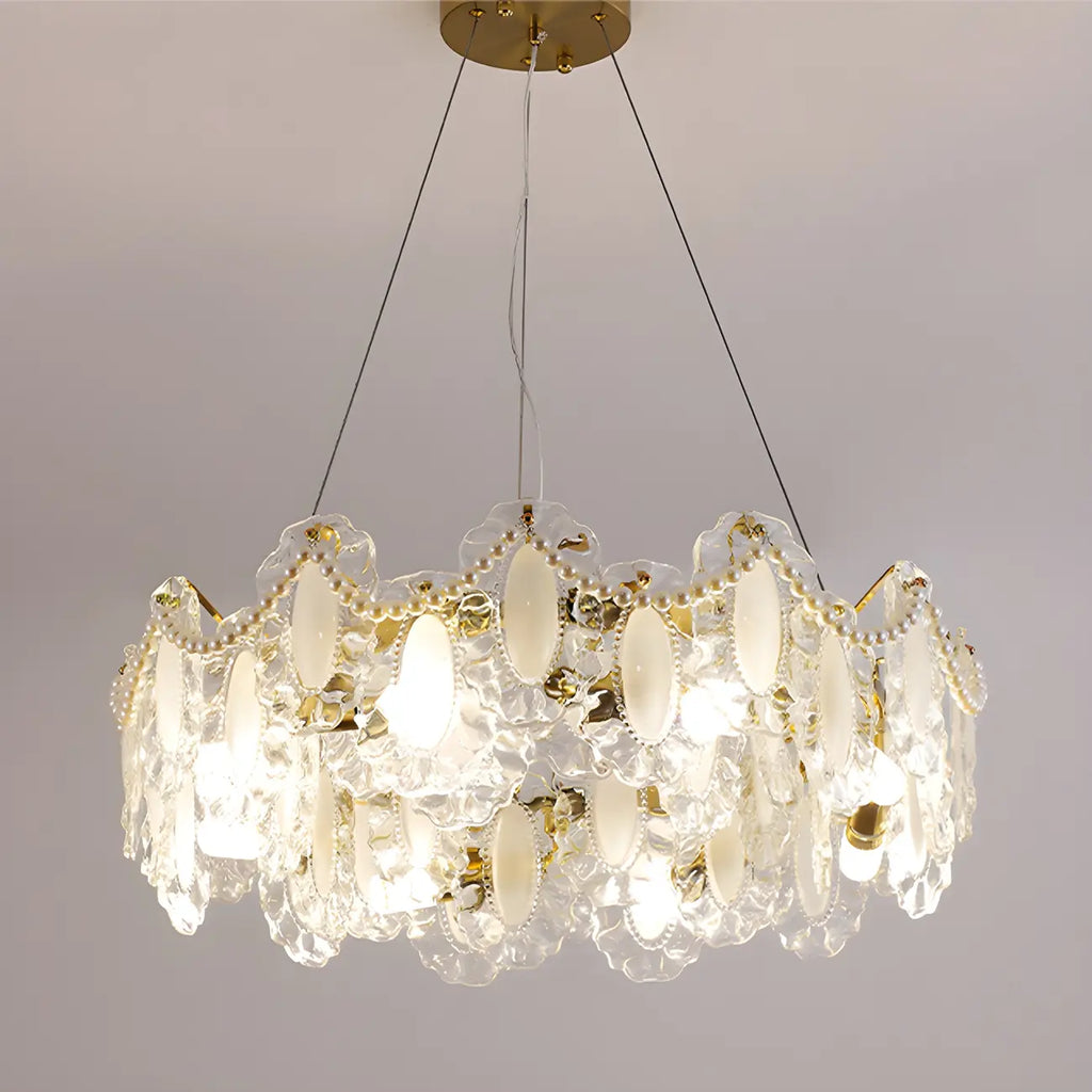 Suspension géométrique en cristal clair pour îlot lumineux