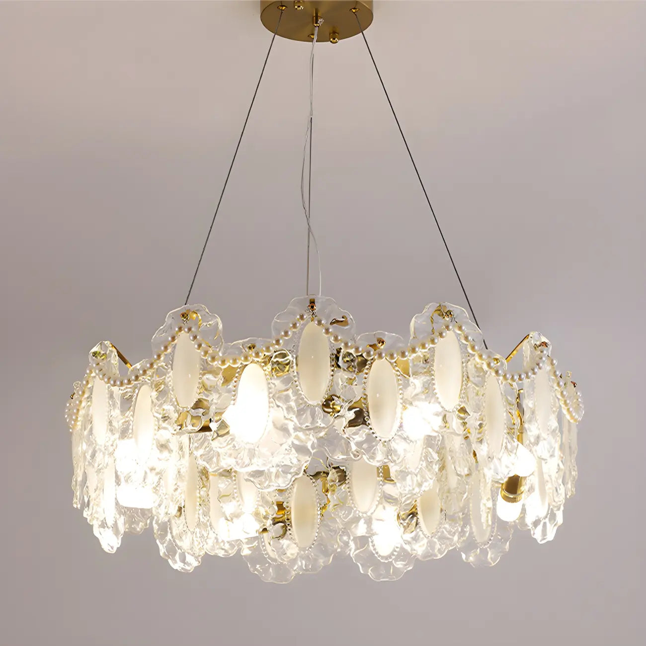 Suspension géométrique en cristal clair pour îlot lumineux