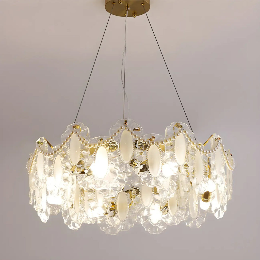 Suspension géométrique en cristal clair pour îlot lumineux
