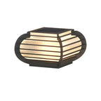 Poteau lumineux extérieur en métal en forme de tambour avec capuchon de protection pour grille.