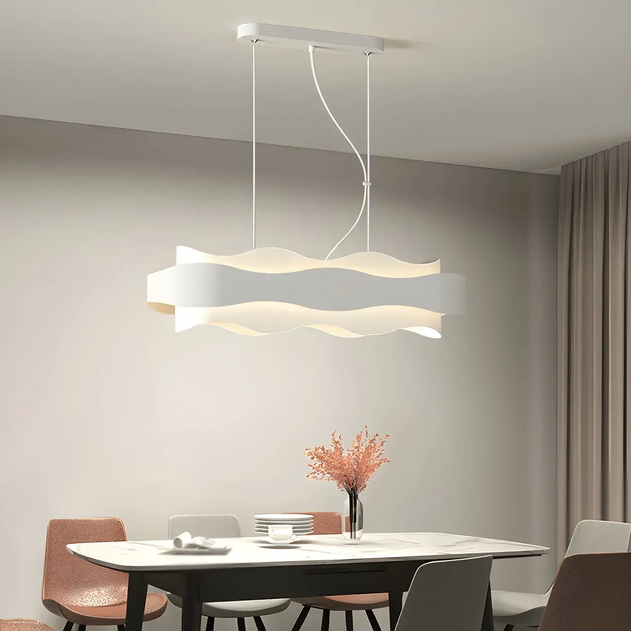 Suspension moderne en métal blanc ondulé pour la cuisine