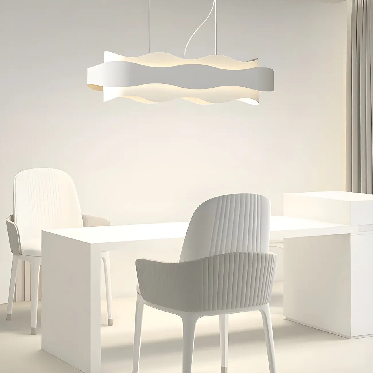 Suspension moderne en métal blanc ondulé pour la cuisine