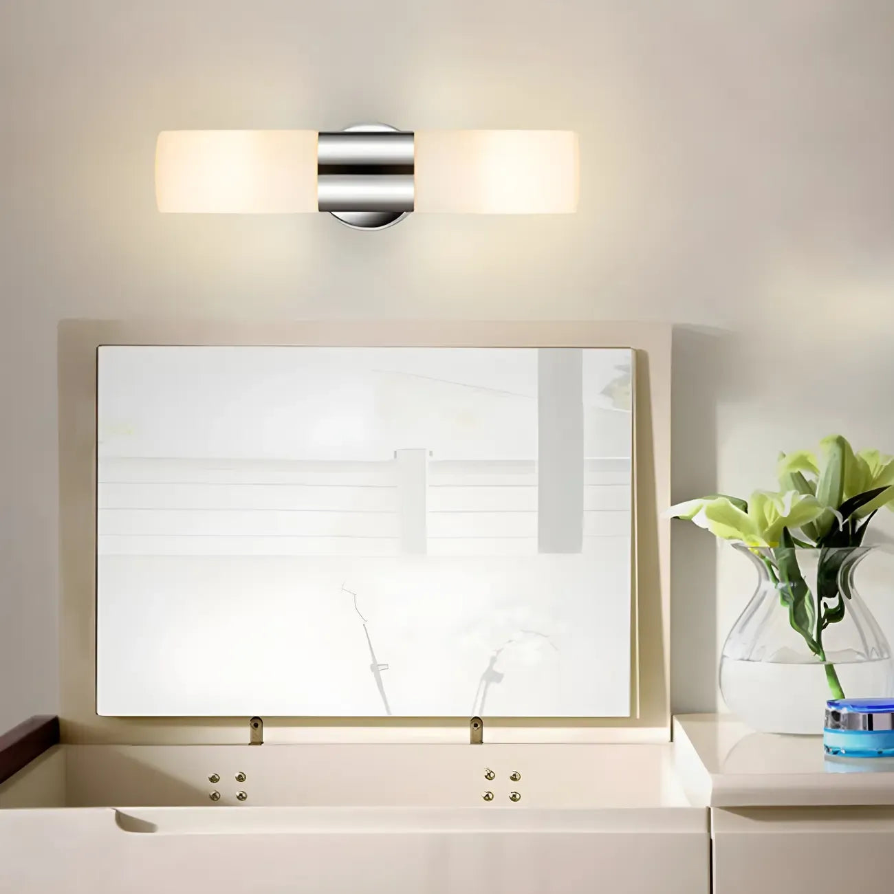 Applique murale double cylindrique moderne en verre argenté pour salle de bain