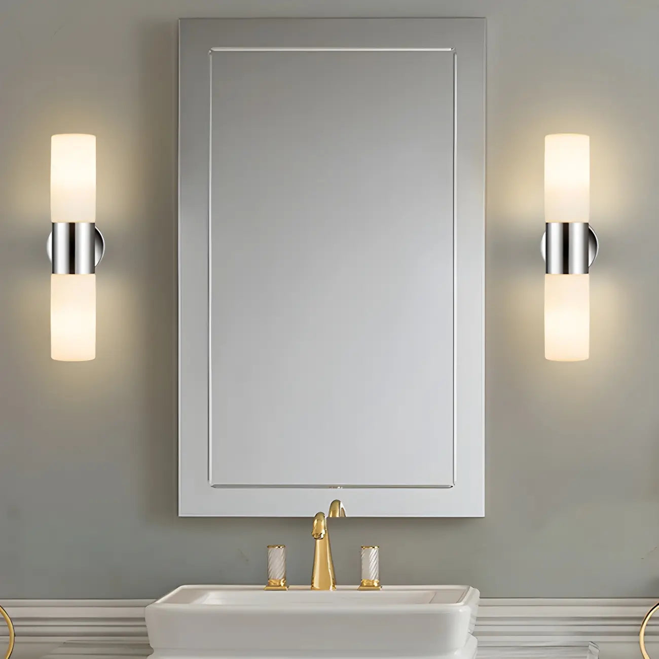 Applique murale double cylindrique moderne en verre argenté pour salle de bain