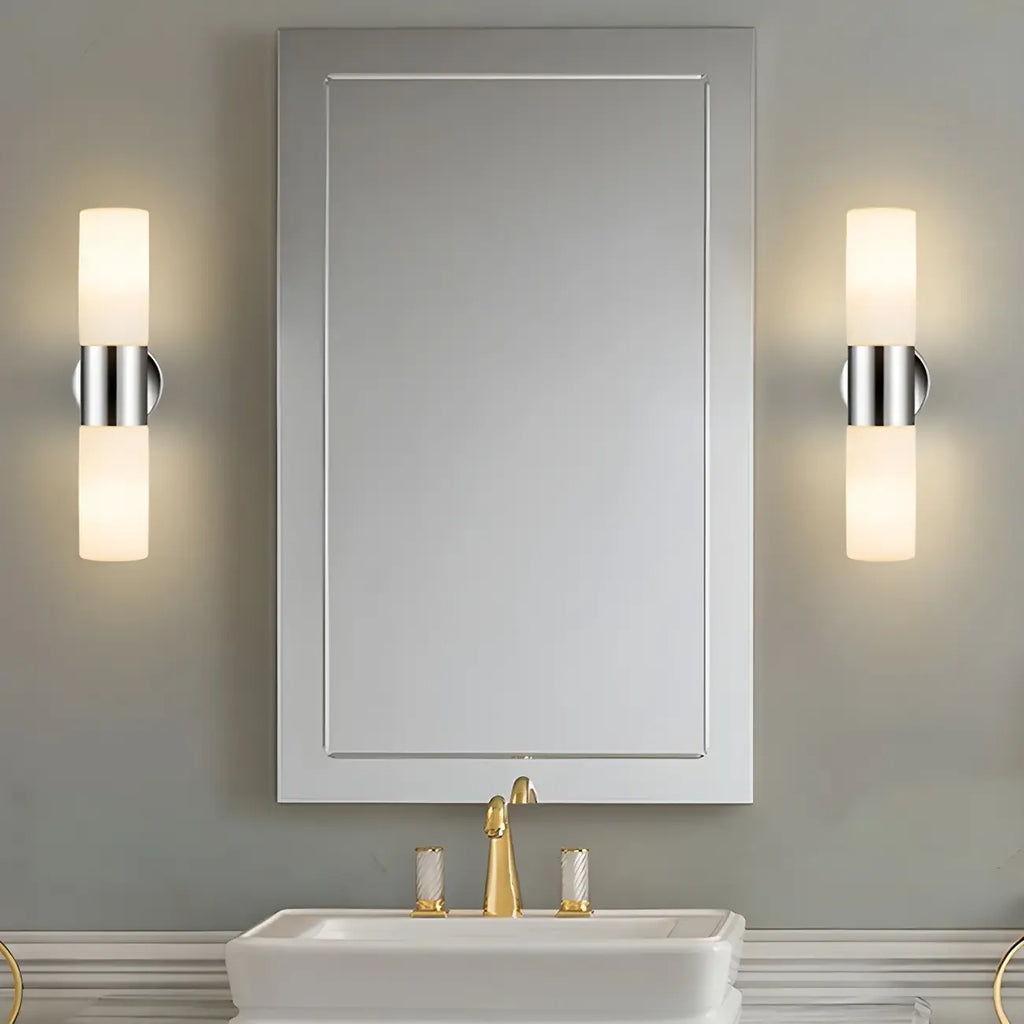 Applique murale double cylindrique moderne en verre argenté pour salle de bain