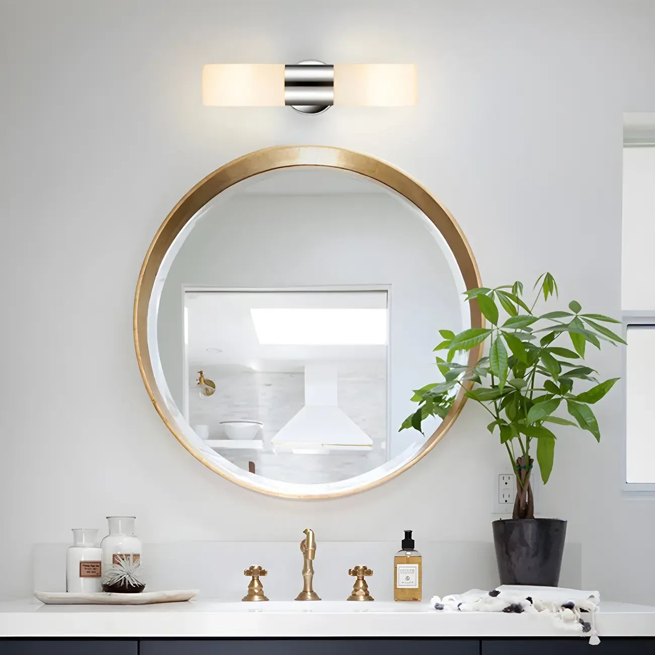 Applique murale double cylindrique moderne en verre argenté pour salle de bain