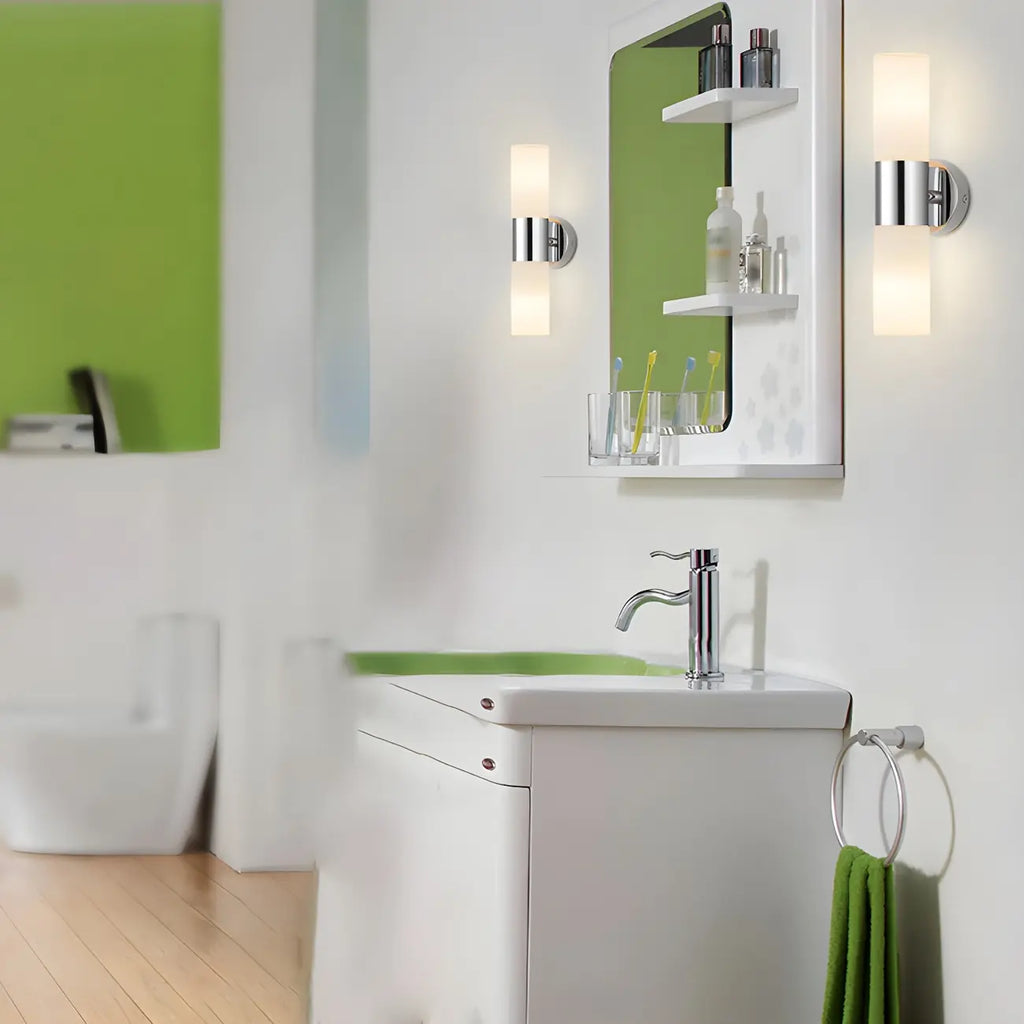 Applique murale double cylindrique moderne en verre argenté pour salle de bain