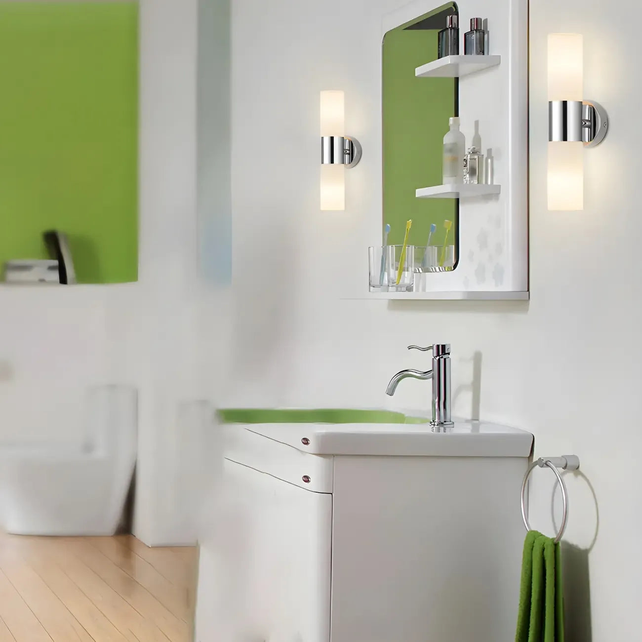 Applique murale double cylindrique moderne en verre argenté pour salle de bain