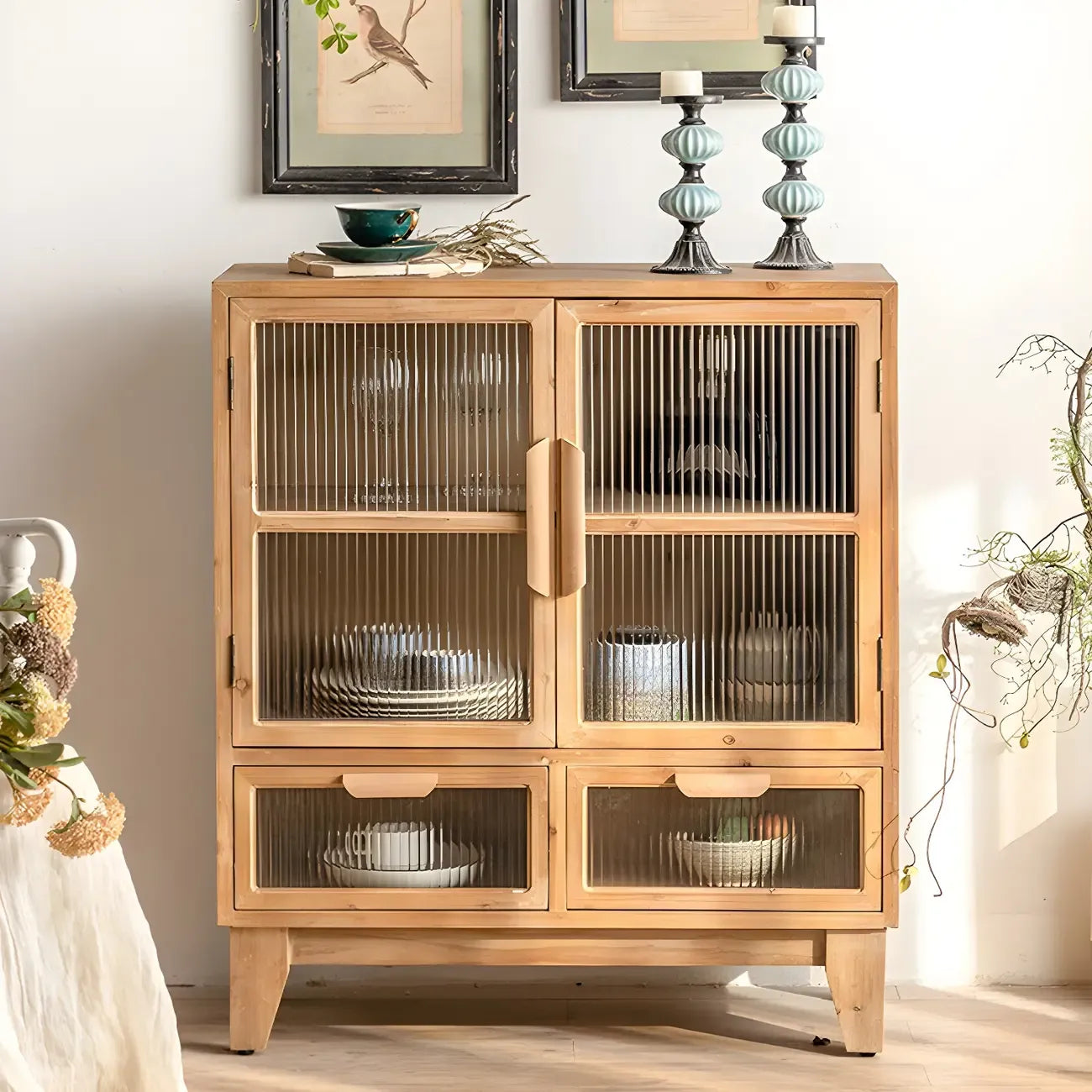 vaisselier classique en bois brun avec rangement