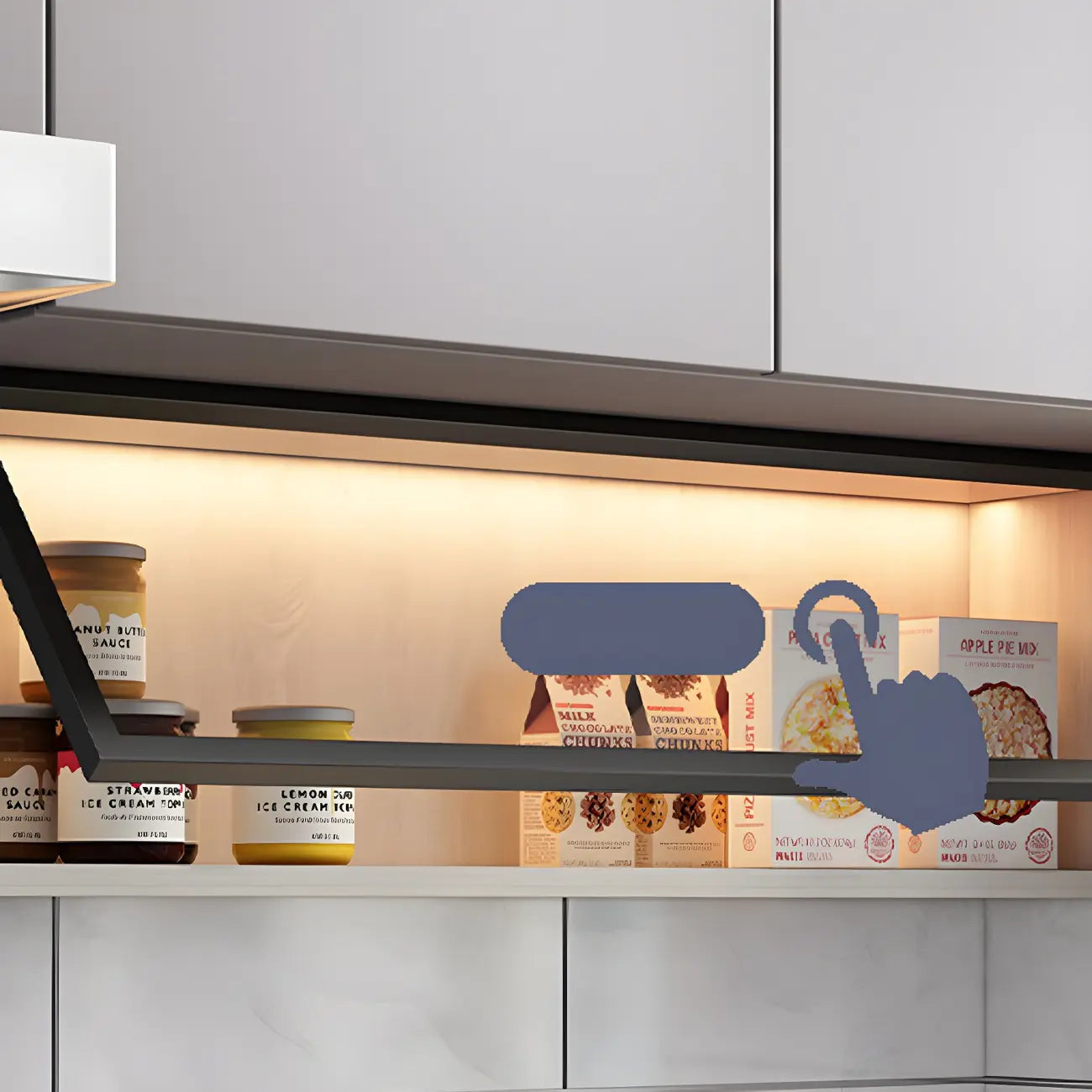 Cuisine, applique murale en bois noir, éclairage LED court, vaisselier