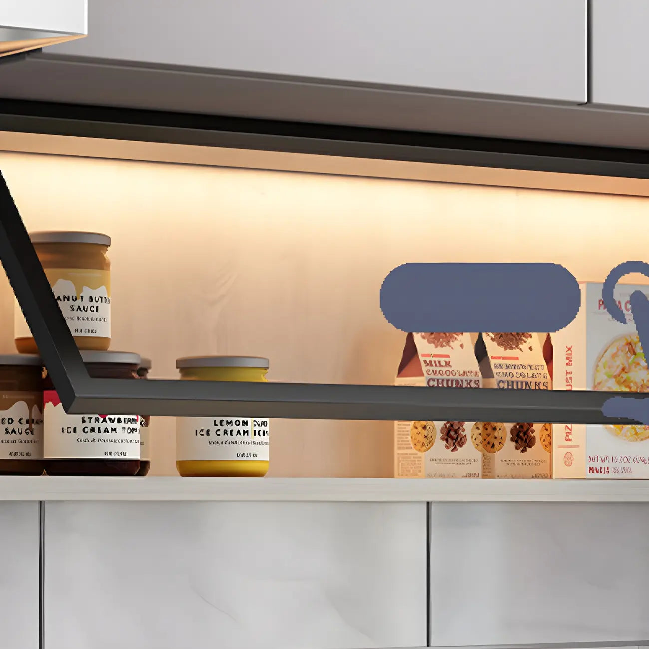 Cuisine, applique murale en bois noir, éclairage LED court, vaisselier
