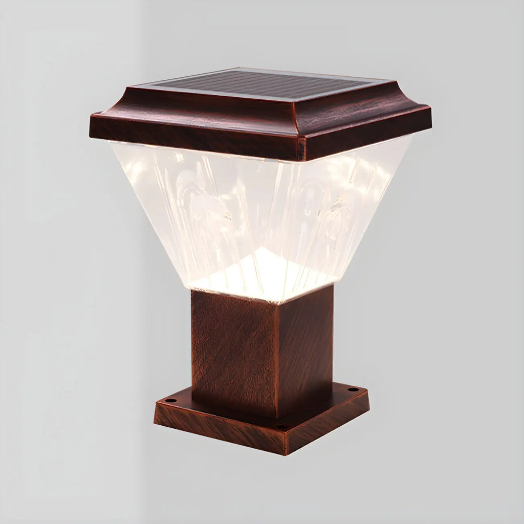 Lampadaires solaires pyramidaux modernes en acrylique bronze et bronze pour l'extérieur