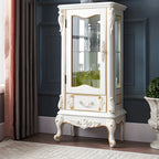 Vitrine classique en bois blanc avec porte en verre et tiroir