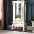 Vitrine classique en bois blanc avec porte en verre et tiroir