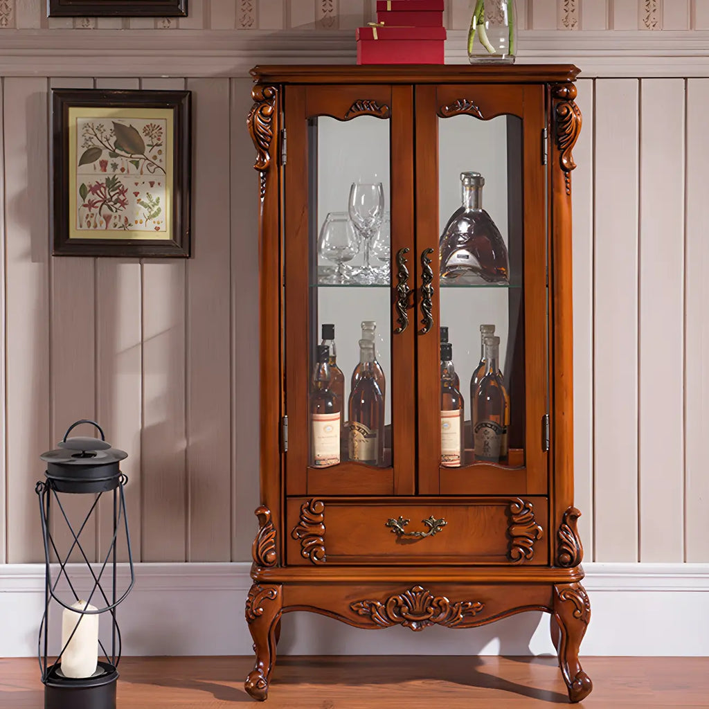 Vitrine classique en bois blanc avec porte en verre et tiroir