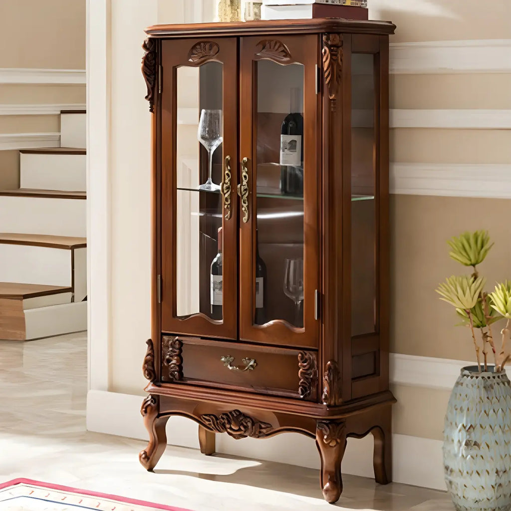 Vitrine classique en bois blanc avec porte en verre et tiroir