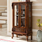 Vitrine classique en bois blanc avec porte en verre et tiroir