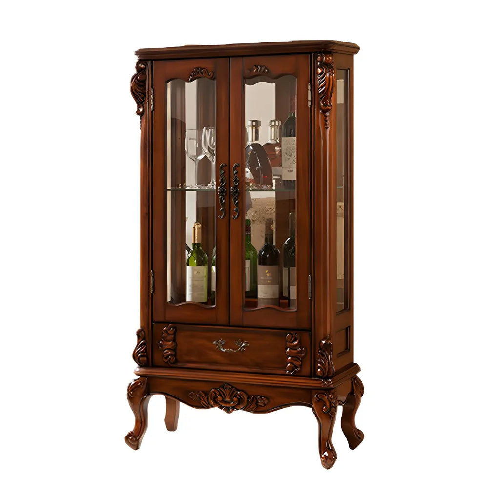 Vitrine classique en bois blanc avec porte en verre et tiroir