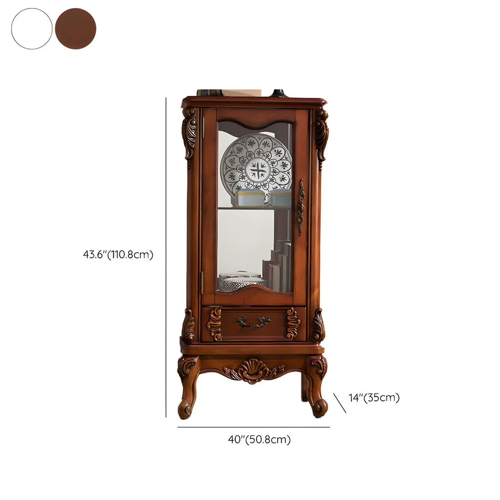 Vitrine classique en bois blanc avec porte en verre et tiroir