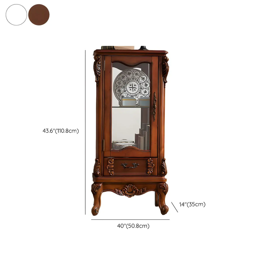 Vitrine classique en bois blanc avec porte en verre et tiroir