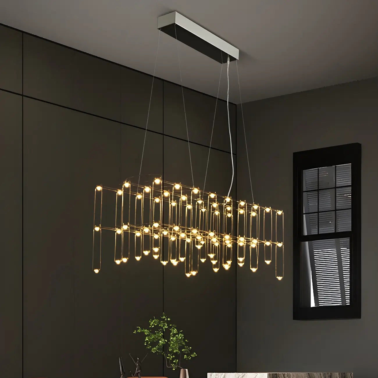 Suspension rectangulaire argentée moderne pour cuisine