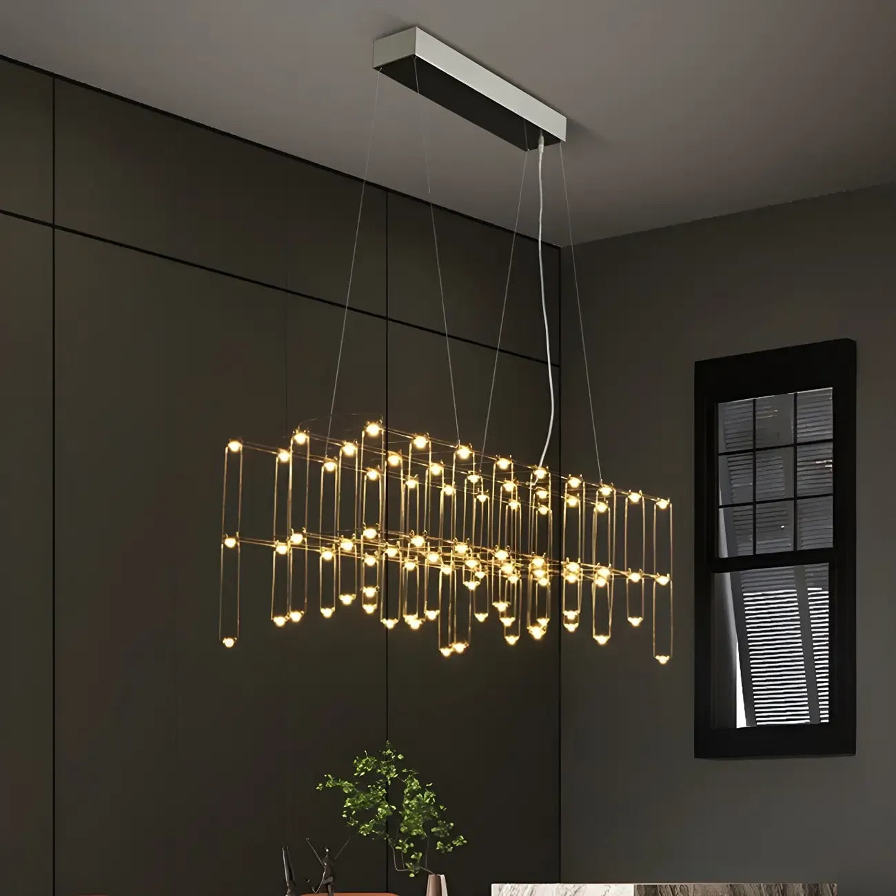 Suspension rectangulaire argentée moderne pour cuisine
