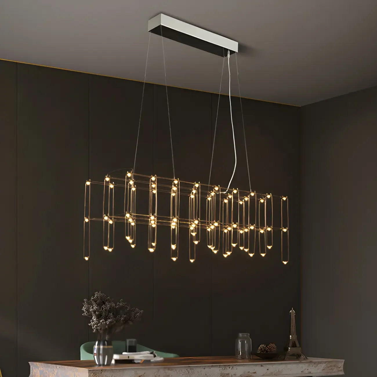 Suspension rectangulaire argentée moderne pour cuisine