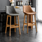 Tabourets de bar modernes du milieu du siècle en similicuir avec pieds en bois