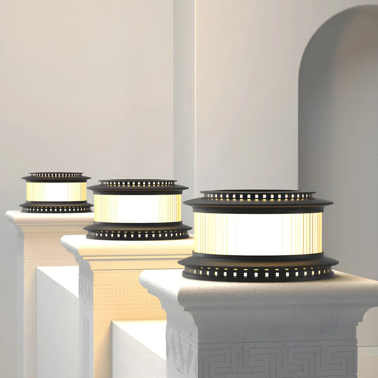 Lampe de poteau circulaire en métal noir pour bouchon de tambour