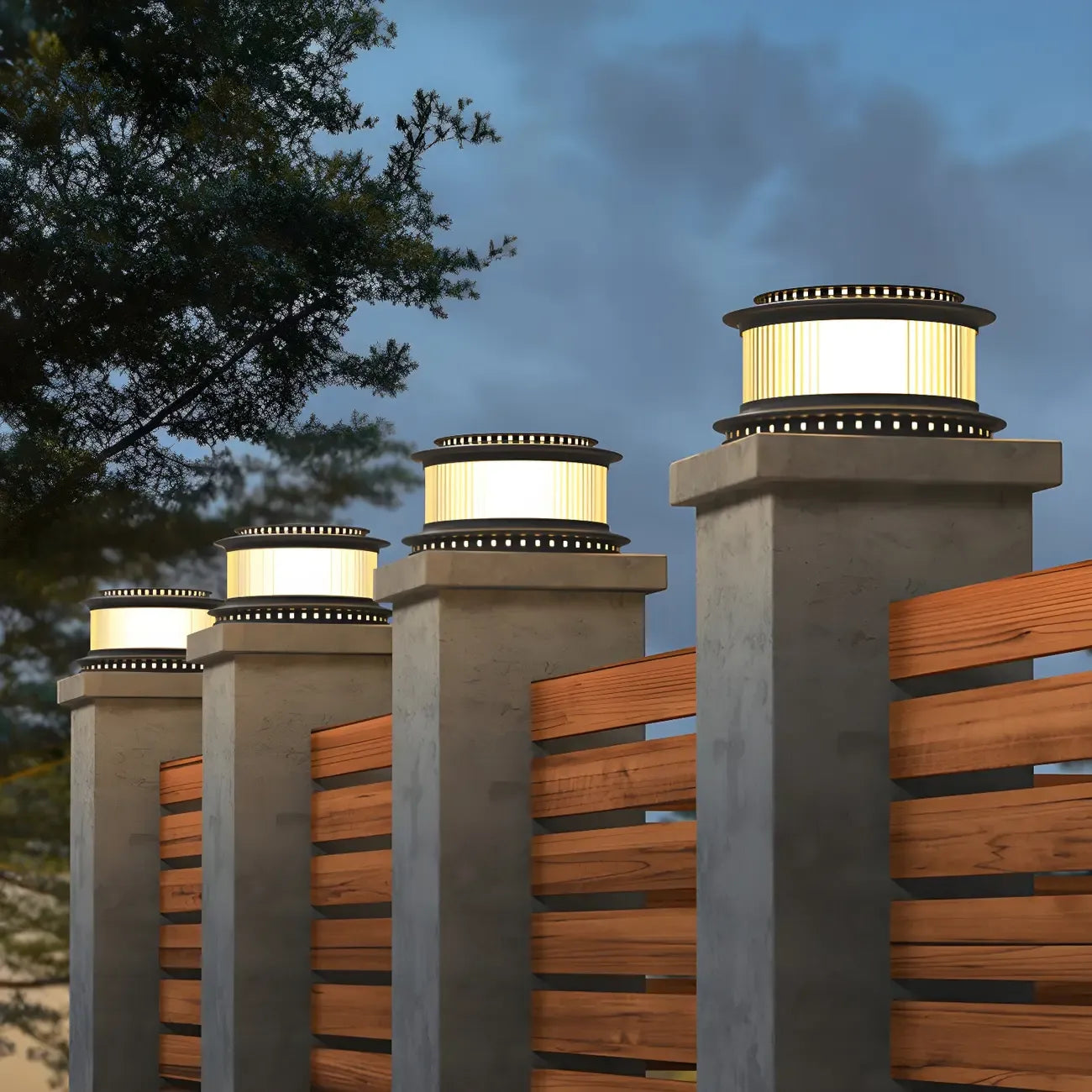 Lampe de poteau circulaire en métal noir pour bouchon de tambour
